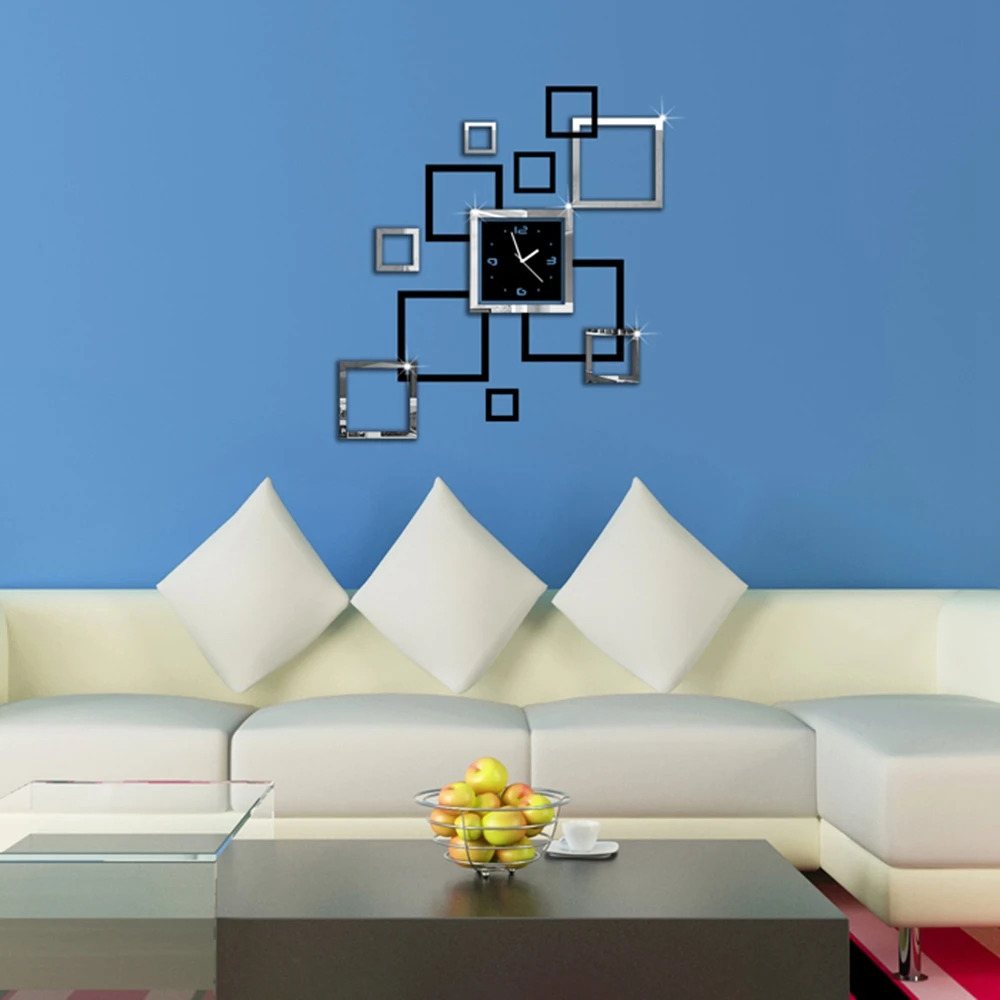 

Modern Removable Mirror Acrylic Wall Clock Sticker Vinyl Art DIY 3D Home Decor TV Background Living Room Bedroom Wall Stickers