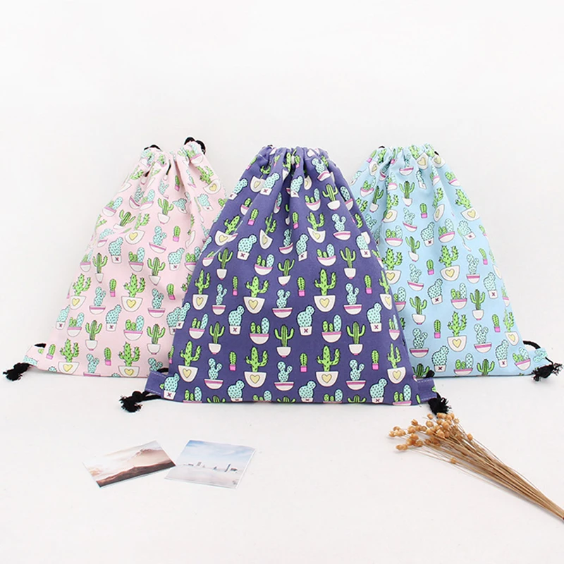 

Coofit Girls Cactus Pattern Cartoon Drawstring Backpack Lovely Canvas Drawstring Bags Mochila Feminina Sack Beach Bag Summer Sac