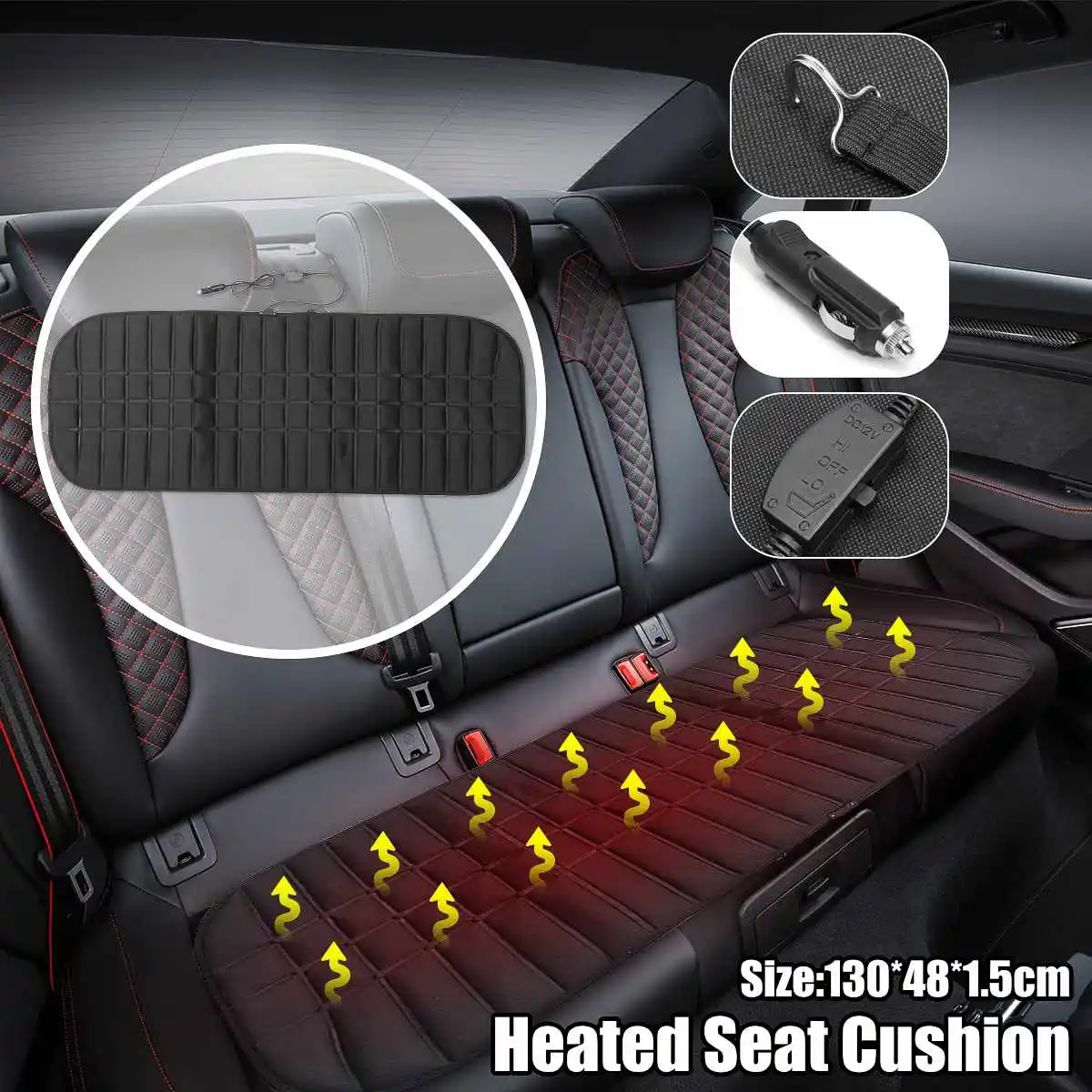 

Black Rear Back Heated Heating Seat Cushion Cover Pad 12v 42W Winter Car Auto Warmer Heater Automotive Accessories