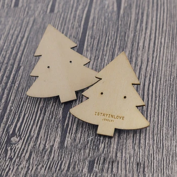 

Laser Cut Wooden Christmas Tree Earring Cards Stud Earrings Displays Your Logo Holder Stand Jewelry Packaging Tags WTG033