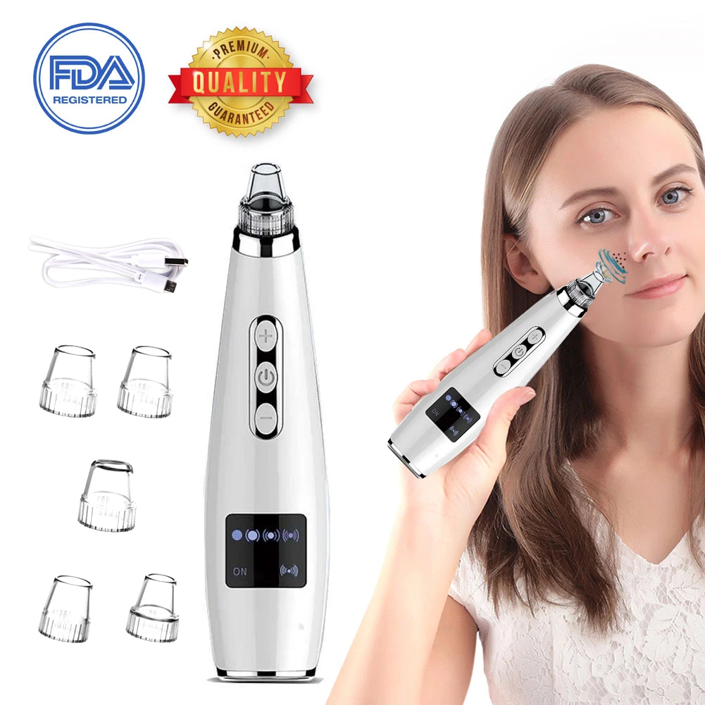 

Blackhead Remover Pore Vacuum Extractor PLYRFOCE USB Rechargeable Nose Acne Comedone Blackhead Suction with 5 Adjustable Suction
