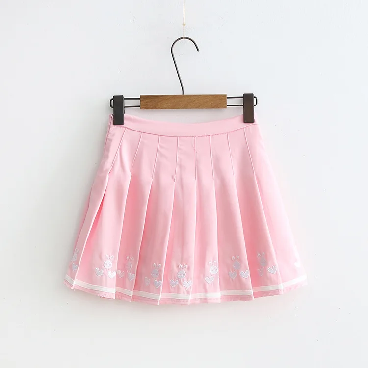 2019 Summer Pink Girl Cute Rabbit Short Skirt Women A-Line Mini Skirts Solid Preppy Style High Waist Pleated Skirts 2019 Summer Pink Girl Cute Rabbit Short Skirt Women A-Line Mini Skirts Solid Preppy Style High Waist Pleated Skirts