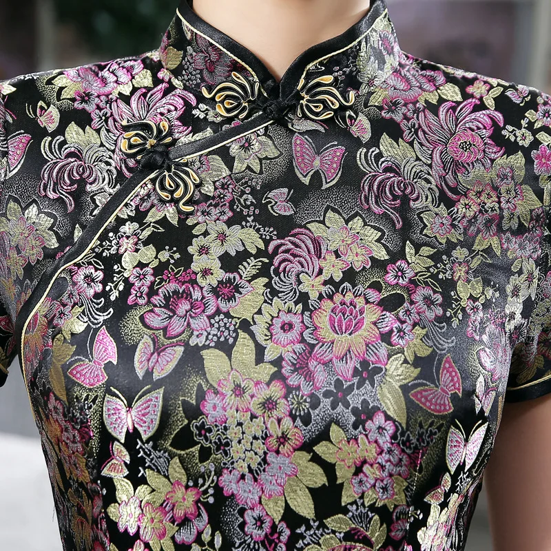 SHENG COCO черные китайские платья Qipao с коротким рукавом длинным Cheongsam высокого