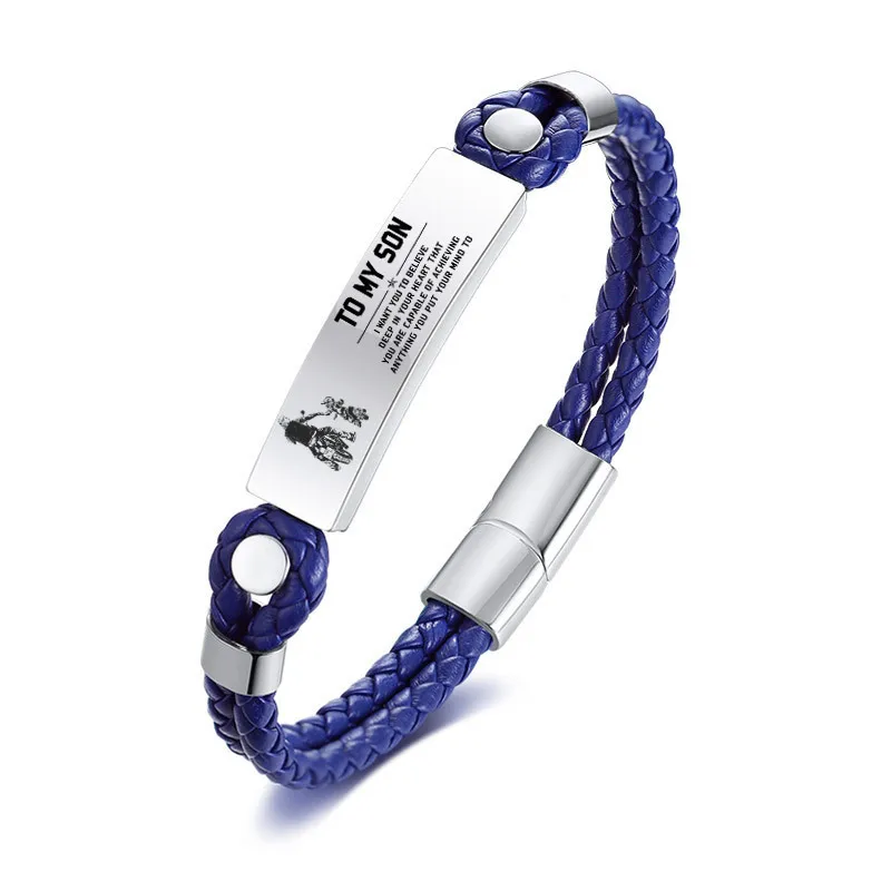 

Vnox Men's Real Leather Bracelets Stainless Steel ID Free Personalize Engraving Name Logo Christmas Gift