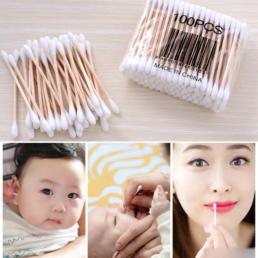 

100pcs / pack Double Head Cotton Swab Women Makeup Cotton Board For Medical Wood Sticks Nose Ears Cleaning Health Care Tools