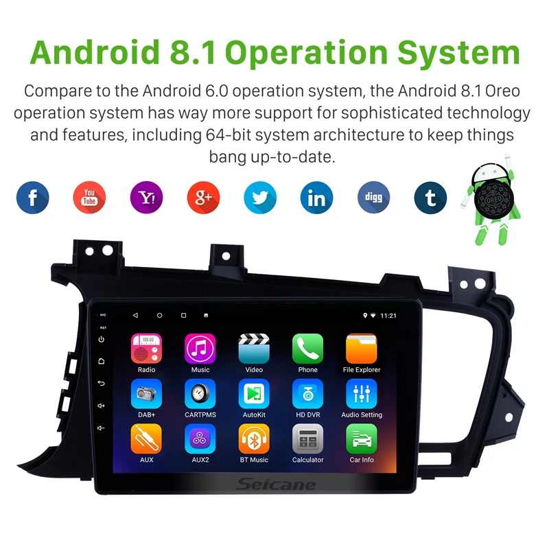 Cheap Seicane Android 8.1/9.0 For 2011-2014 Kia k5 Left Hand Drive 9 inch Car GPS Navigation Radio Player with Steering Wheel Control 1