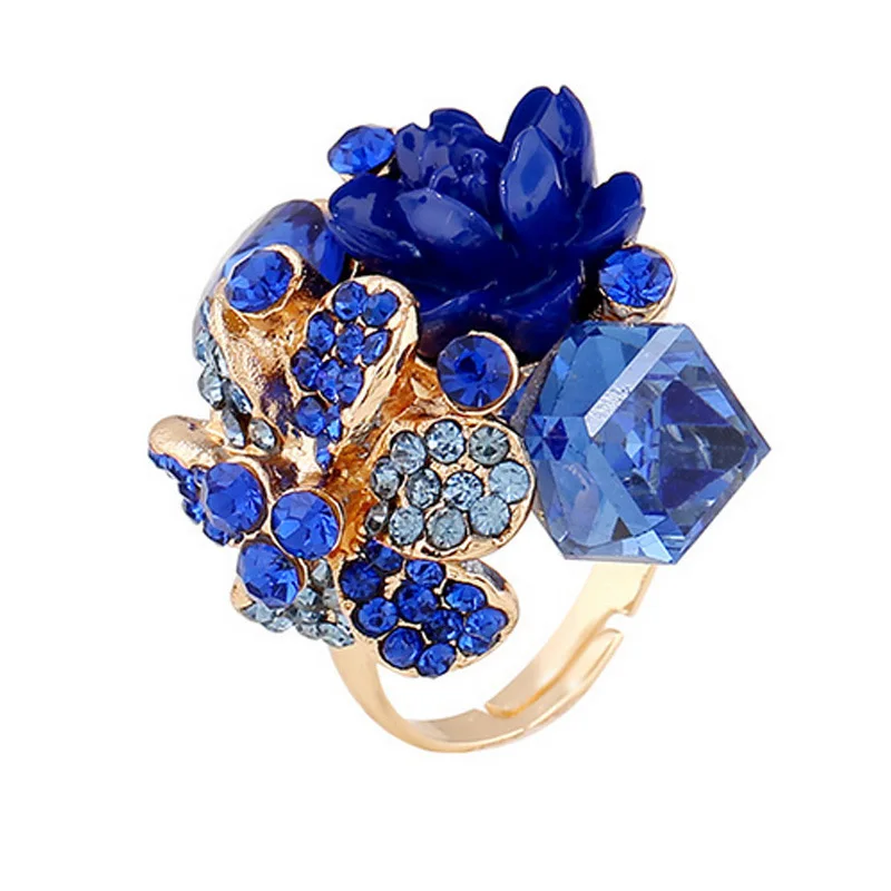 

Vintage Black Flower Big Rings For Women Jewelry Crystal Ring Rhinestone Luxury Gift Rings For Women Wedding Promise Ring For Wo