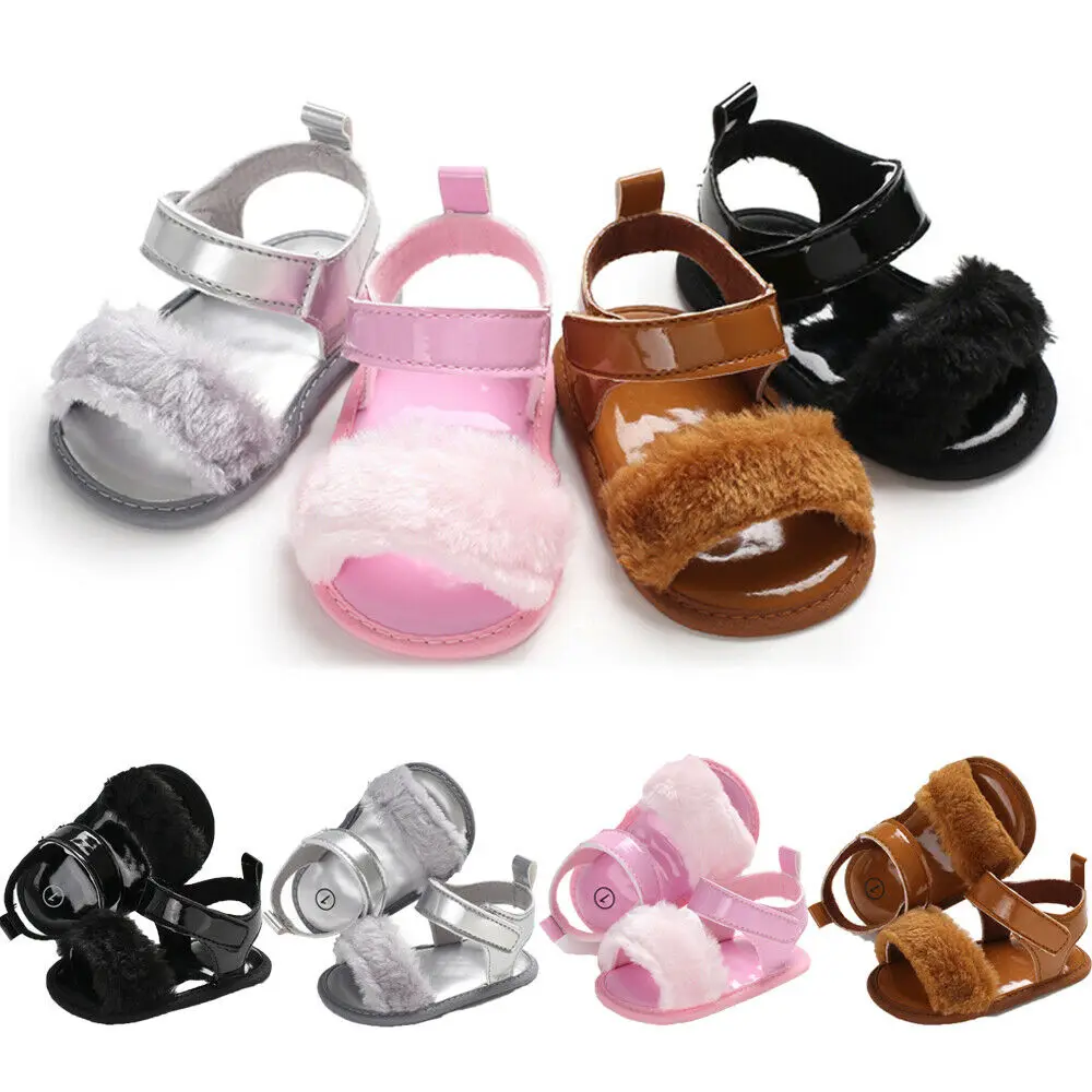 Summer Newborn Baby Girl Fashion Solid Color Fur Soft Sandals Shoes for 0-18M |