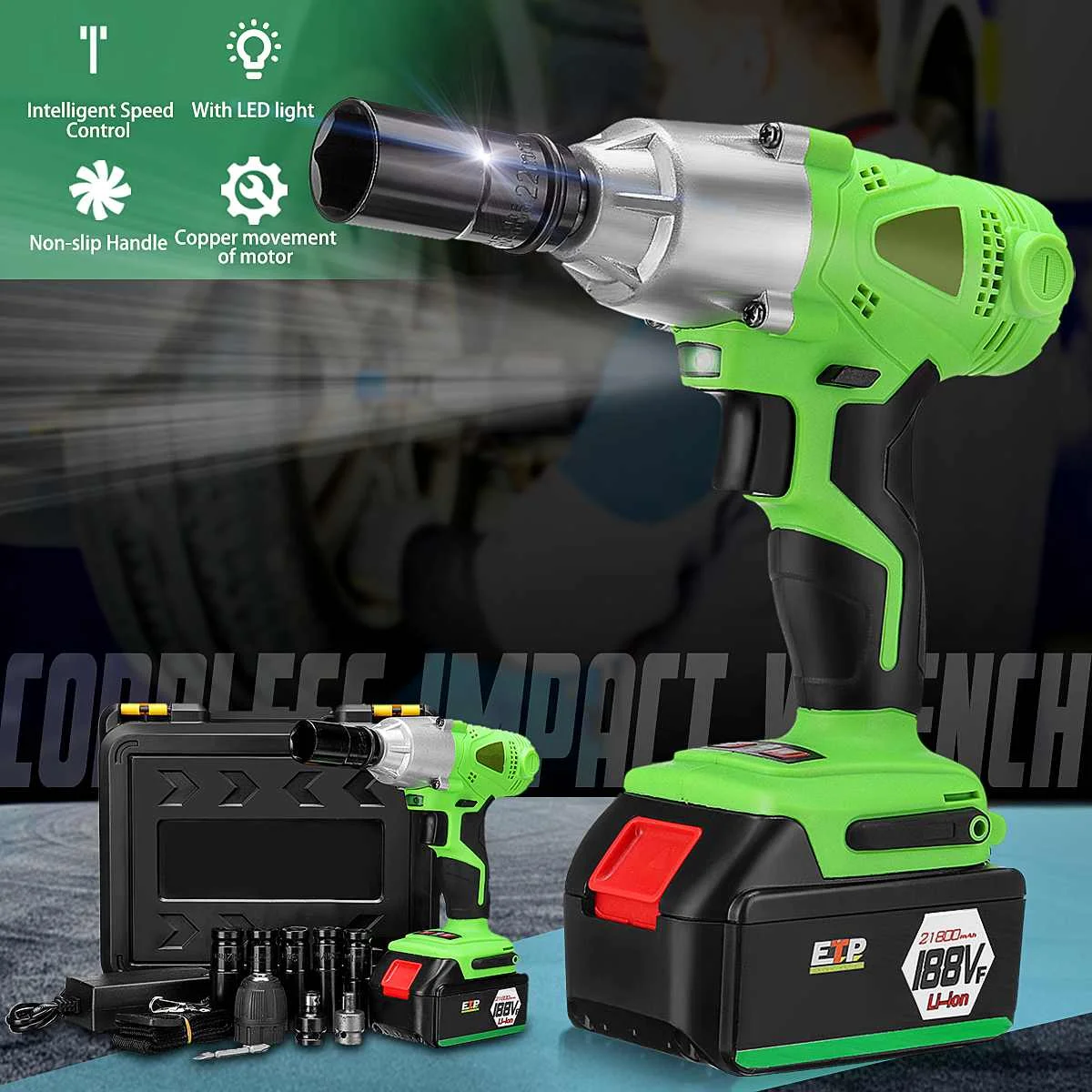 

21800mA 220V Cordless Electric Wrench Impact Socket Screwdriver Drill Install Rechargeable 1 Battery 1 Charger Power Tools
