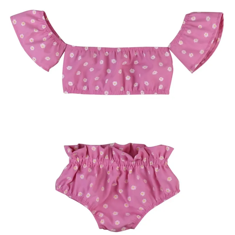 

Newborn Toddler Kids Baby Girls Swimwear Floral Ruffles Off Shoulder Short Tops+ Shorts Pants Bikini Set Swimsuit Bathing Suit