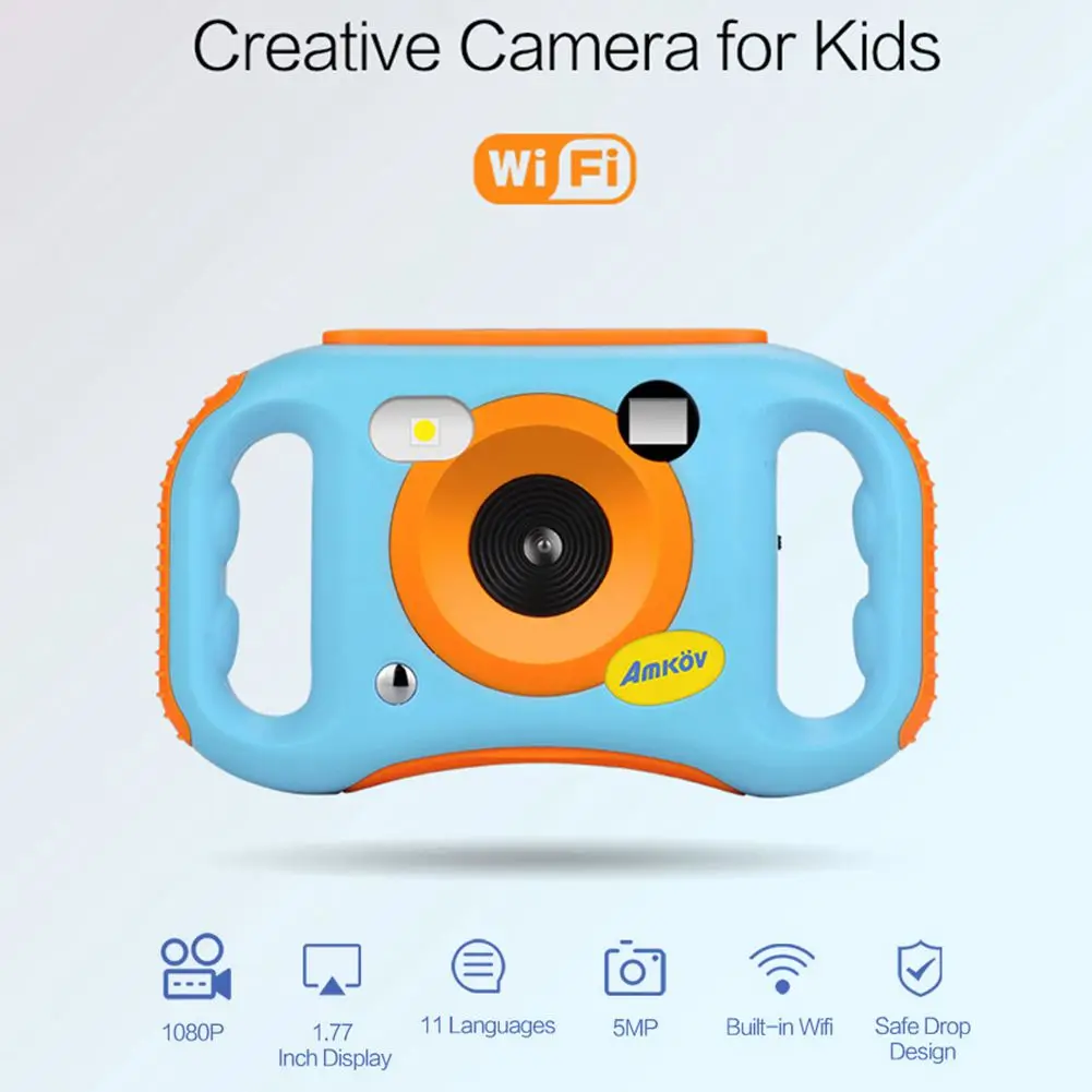 Amkov Kids Digital Video Camera WiFi Connection 5 Megapixels Gift for Children Boys Girls