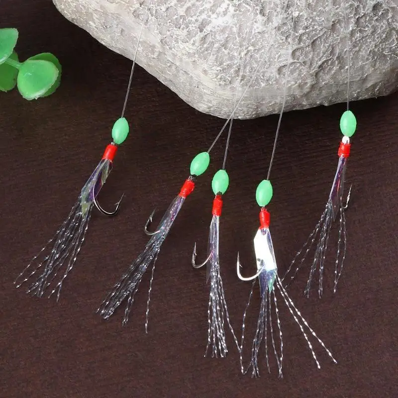 

5pcs Hook Fishing Tackle Accessories Practical Simulation Barbed Sabiki Hook Rigs Size 6 for Artificial Silicone Soft Lure Worn