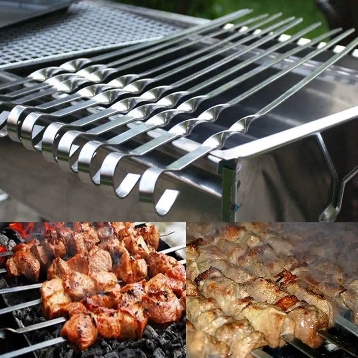 

Traveling Long Meat Skewer Barbecue tools 6PCS 17.72in/45cm Stainless Steel BBQ Shish Kebab skewers Handle Barbecue Grill needle
