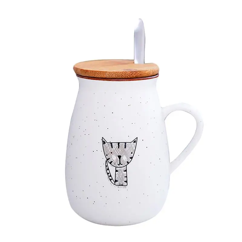 Многоцелевой охраны окружающей среды с мультяшным котом Керамика кружка, кружка для чая Кофе кружка для молока кружки с крышкой и ложкой Питьевая утварь
