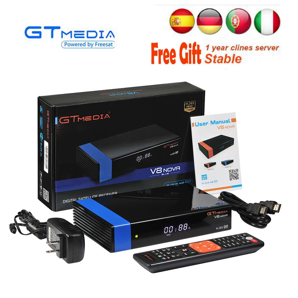 

Gtmedia V8 Nova by freesat V8 Super Receptor built-in WIFI TV Tuner DVB-S2 H.265 Satellite Receiver 1 Year cline Digital TV Box