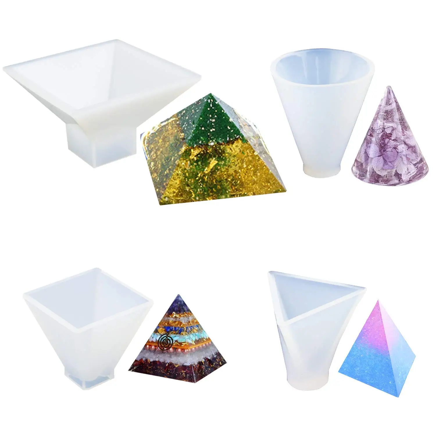 4 Pack Pyramid Silicone Molds Casting Molds, Cone Epoxy Molds, Silicone