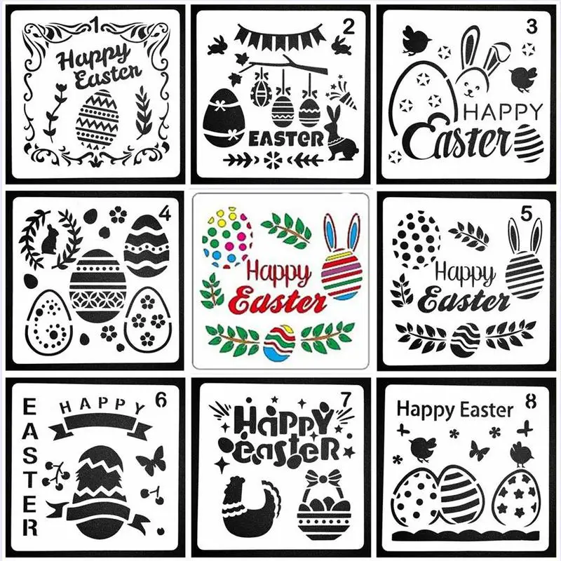 

8 Patterns Happy Easter Painting Template Stencils For DIY Painting Card Making Spraying Board