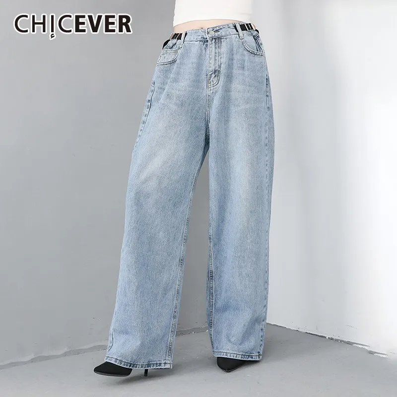 

CHICEVER Spring Denim Trousers For Women Jeans Loose Big Size Pants Slim High Waist Plus Size Wied Leg Pants Female 2019 Fashion
