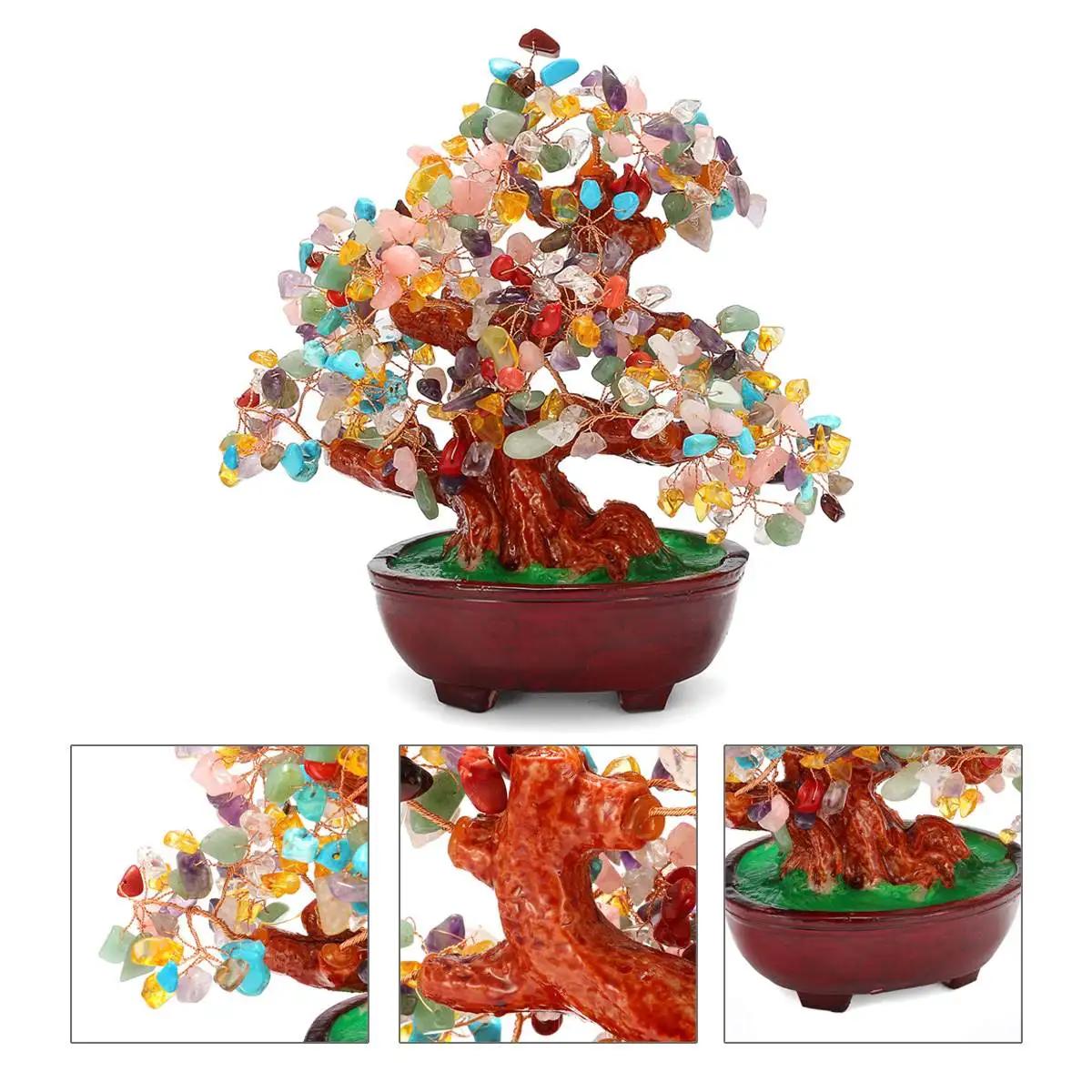 

24 X 24cm Natural Crystal Quartz Money Tree Feng Shui Aventurine Colorful Stone Trees for Wealth Mascot Home Room Ornament Gift