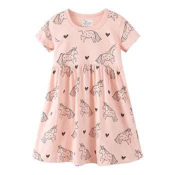 

2 3 4 5 6 7 Years Kids Dresses For Girls Fashion Unicorn Print Girl Costume Cotton Short Sleeve Kids Clothing Infant Dress 2019