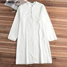 Стильная Исламская одежда, мужская одежда, рубашки с длинным рукавом, стоячий воротник, индийская одежда, мусульманская Ауди аравийская Длинная сорочка, Халат