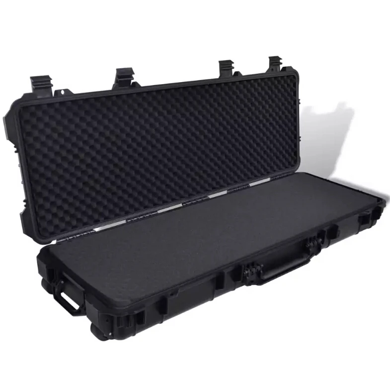 

Waterproof Plastic Molded Gun Case Trolly Carry Case Easy Transport Black Storage Box With Handles Waterproof Gun Case