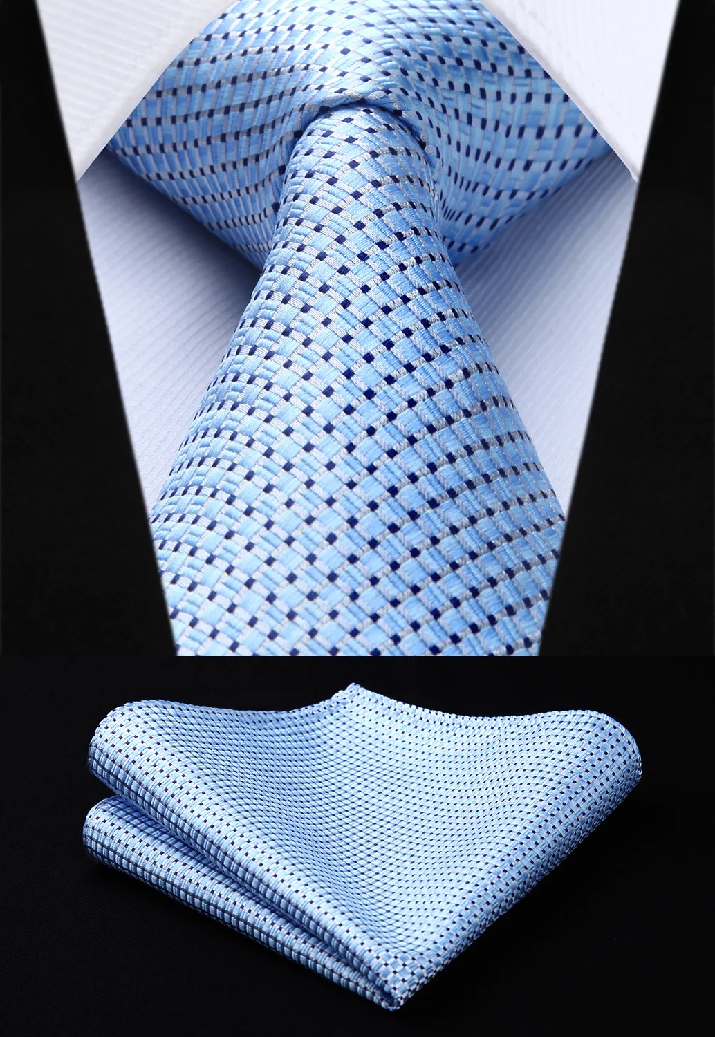  New Check Blue Color Mens Tie Woven Silk Necktie Handkerchief Set TC630B8S Party Wedding Classic Fa