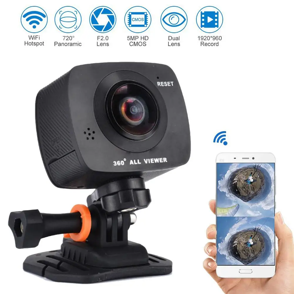 

EastVita 360 PRO Sport Video Camera V1 8MP Pixels Wifi Dual Lens 720 Degree Panoramic View VR Format Camera r20
