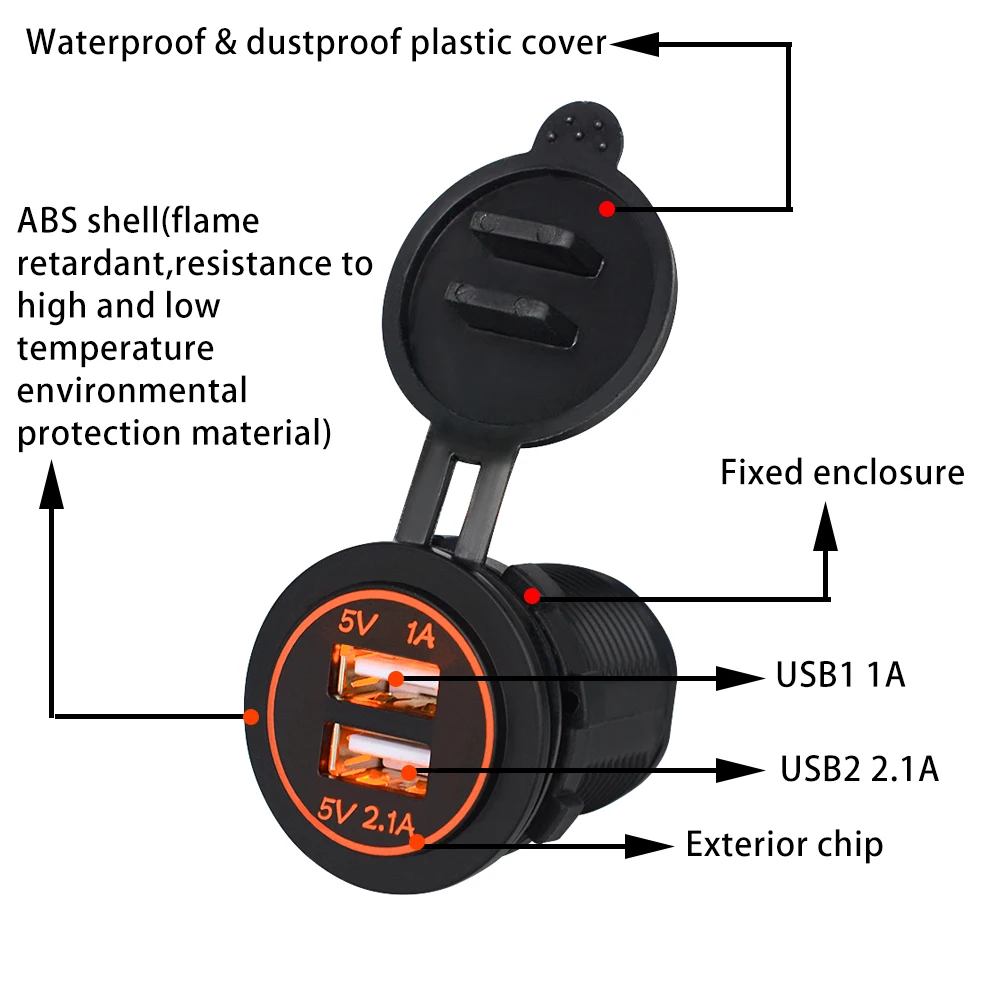 2 порта 5 в 2.1A автомобильное зарядное устройство мощность Авто адаптер для грузовиков USB разъем светодиодный панель зарядки мобильного телефона планшета для ATV лодки мотоцикла