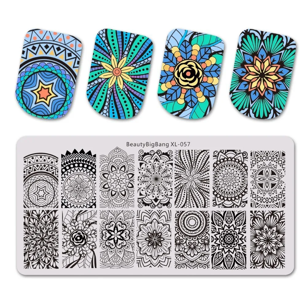 BeautyBigBang пластины для штамповки ногтей 1 шт. Мандала шаблон для ногтей пластина прямоугольный трафарет штамп для ногтей BBB XL-057