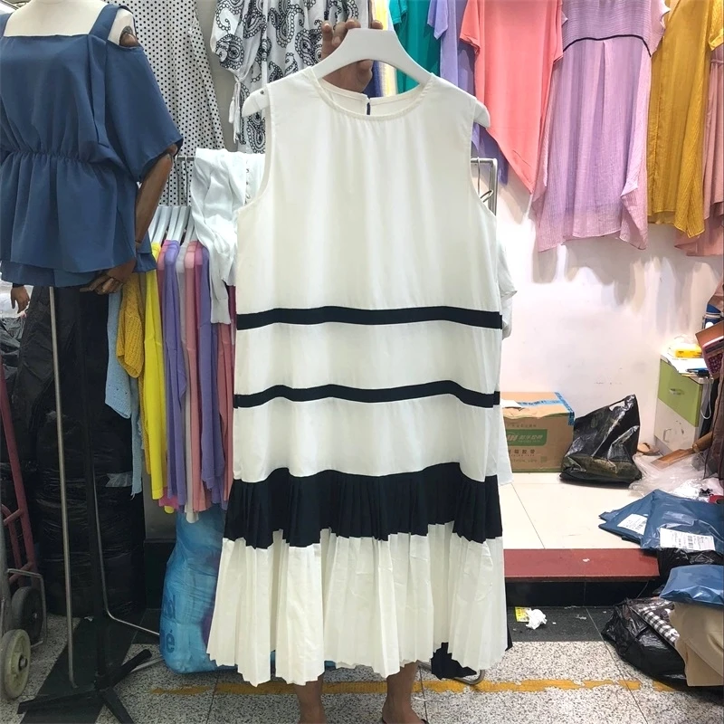 LANMREM, контрастный цвет, пэчворк,, летняя новая модная одежда для женщин, без рукавов, в стиле пэчворк, плиссированные женские платья YH450