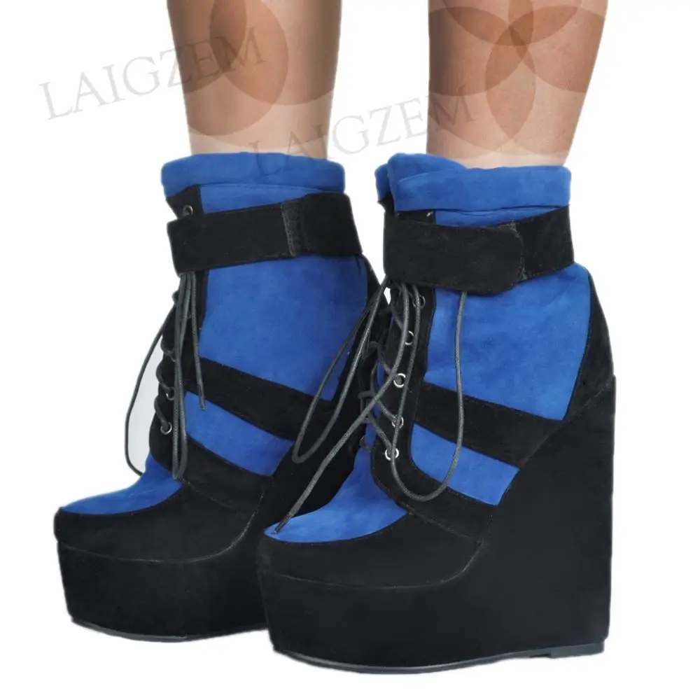 LAIGZEM/; Модные женские ботильоны; ботинки на танкетке; Botas Feminina bottes femme; женская обувь; большие размеры 34-52