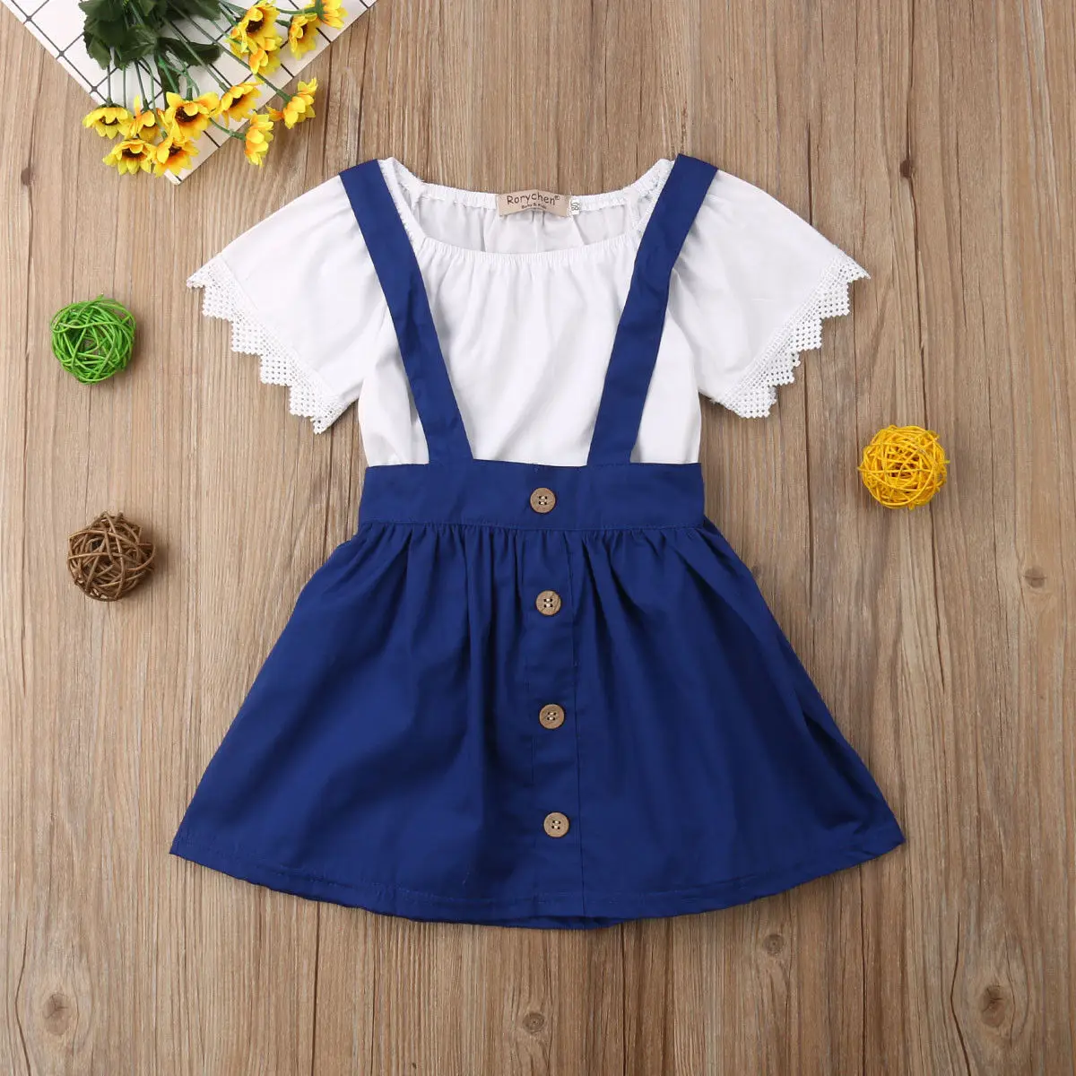 

Pudcoco Girl Clothes 2Y-7Y 2PCS Newborn Infant Baby Girl Outfits Clothes Set Romper Tops +Strap Skirt Dress