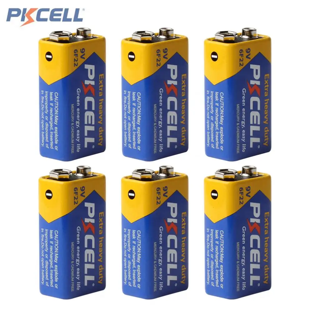 

Pkcell 6 Pieces Super Heavy Duty 9V 6F22 Dry Battery in bulk For Radio,Camera,Toys etc