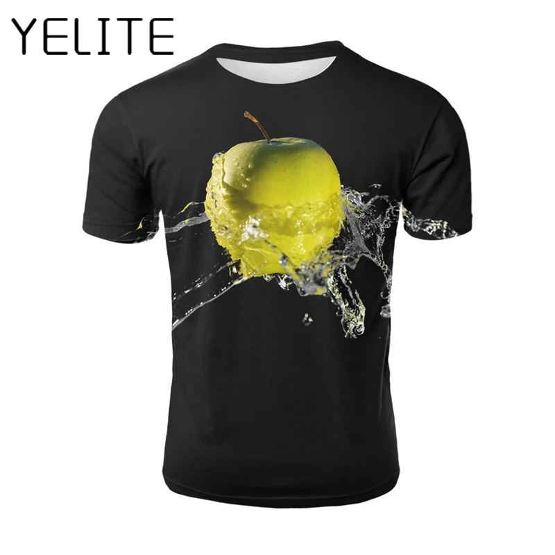 

YELITE Spray Green Apple 3d Tshirt Water Mobile 3D Printed T Shirt Fresh Fruit Print T-shirt Summer Harajuku Funny Short Sleeve