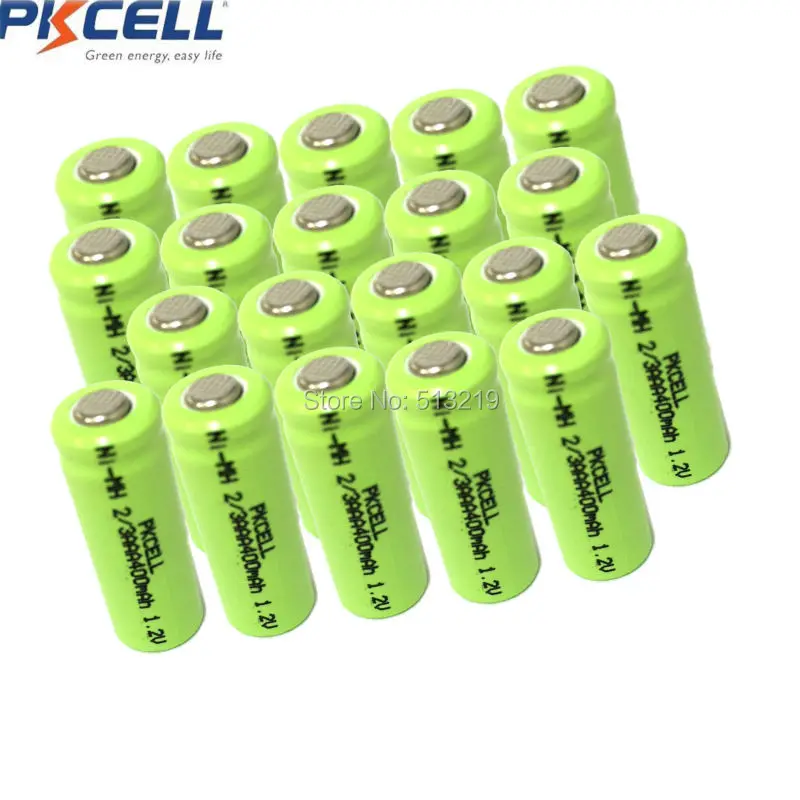 

20PCS PKCELL 2/3AAA 400mah 1.2v NIMH 2/3 AAA rechargeable battery batteries NI-MH flat top for LED solar light