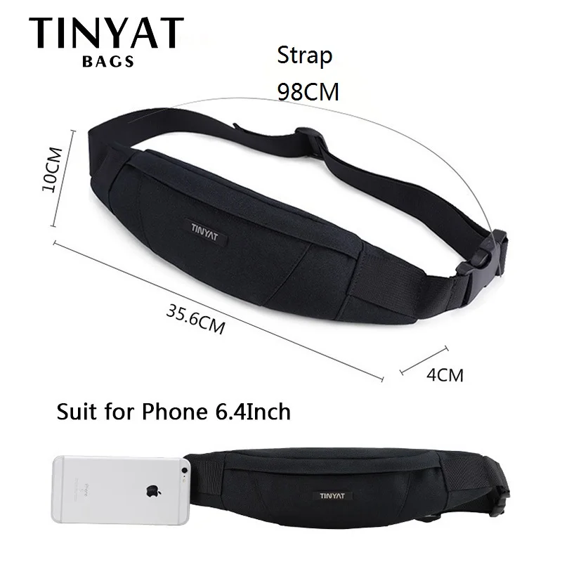 TINYAT الرجال الخصر حقيبة حزمة محفظة للماء قماش السفر الهاتف حقيبة بحزام الحقيبة للرجال النساء حقيبة عادية ل حزام الورك حزمة