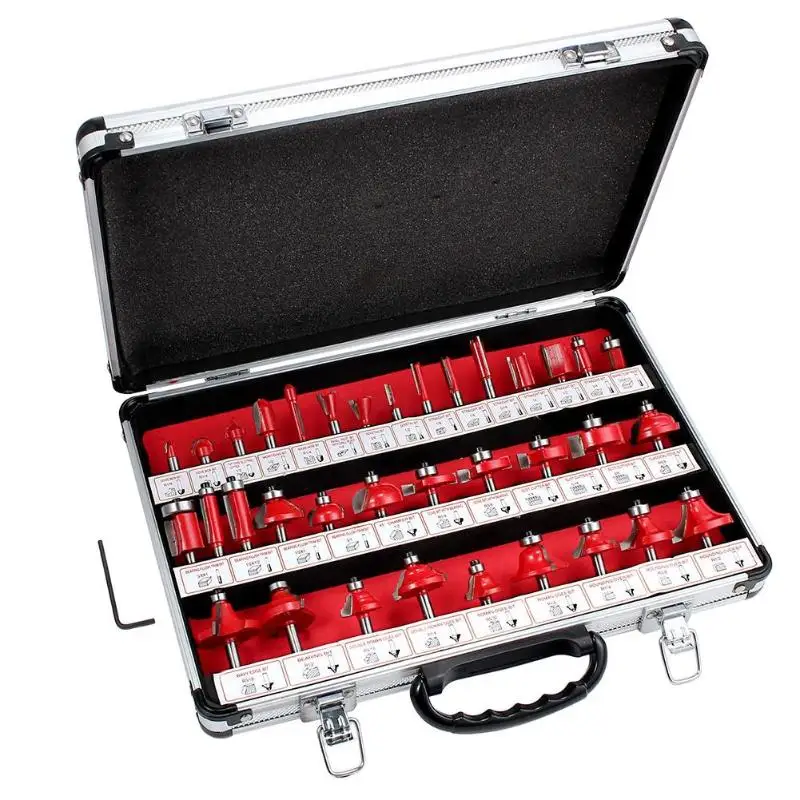 

35pcs 1/4in Router Bits Set Professional Shank Mill Engraving Trimmer Adapter Router Bit Set With Wooden Case For Woodworking