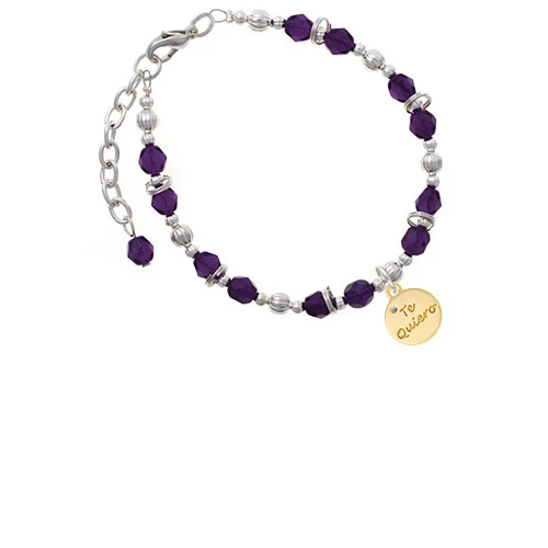 Goldtone Te Quiero диск пурпурные бусы браслет| |