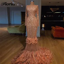 Значительно бисером перья вечерние платья Robe de soiree Aibye турецкое Длинное Пышное платье для выпускного Дубай Вечерние платья Abendkleider