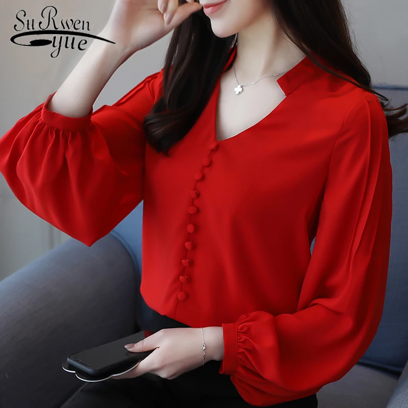

fashion womenstops and blouses chiffon blouse shirt V-neck office work wear long sleeve women shirts blusas femininas 0603 60