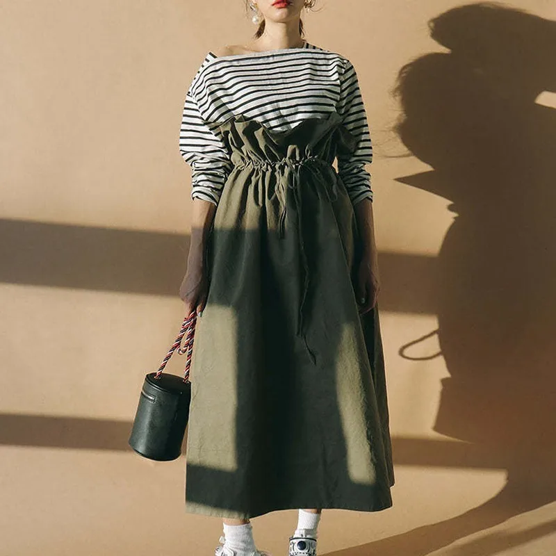 [YaLee] Новая мода весна лето армейский зеленый простой Drawsring высокая Талия свободная полубоди юбка женская универсальная Y584