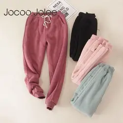 Jocoo Jolee повседневные Свободные флисовые шаровары зимние толстые эластичные талии плюс размер брюки из овчины тренировочные брюки 2018 Новая