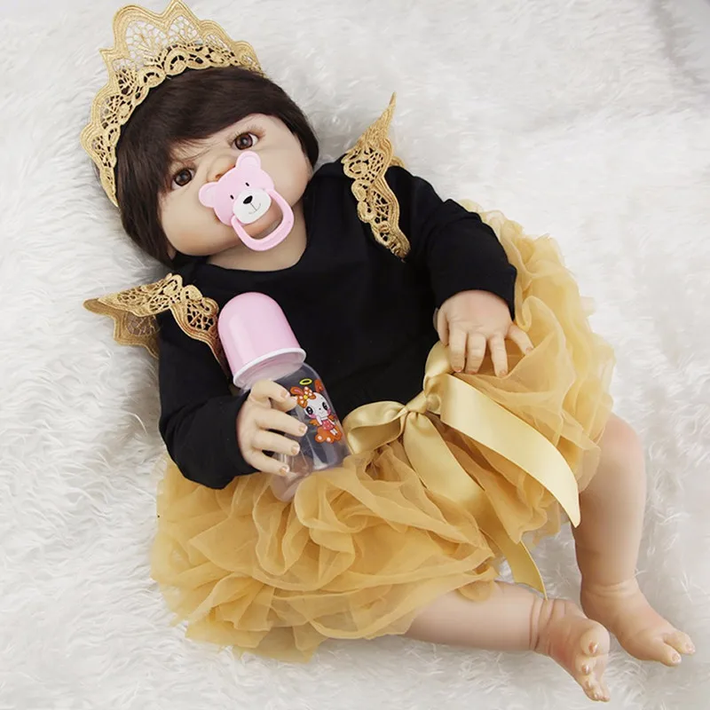 

Newest White Skin Reborn Baby Dolls 23 Inch Handmade Newborn Girls Full Silicone Vinyl Bebe Reborn Doll Waterproof Bath Toy