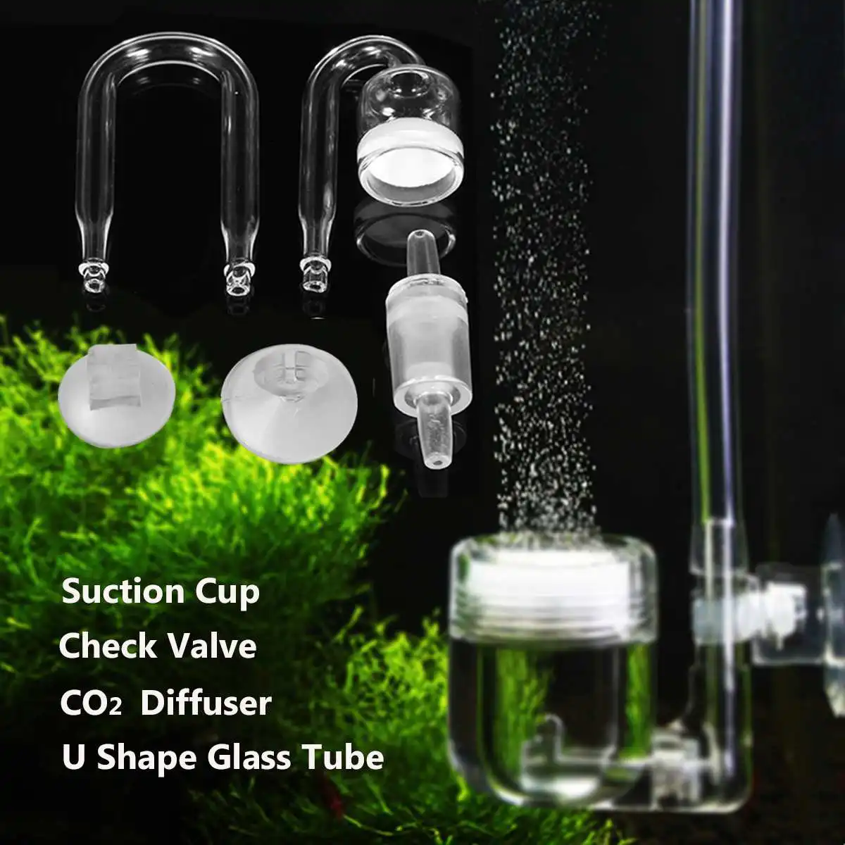 1Set Aquarium CO2 System Diffuser Check Valve U Shaped Glass Tube Bend