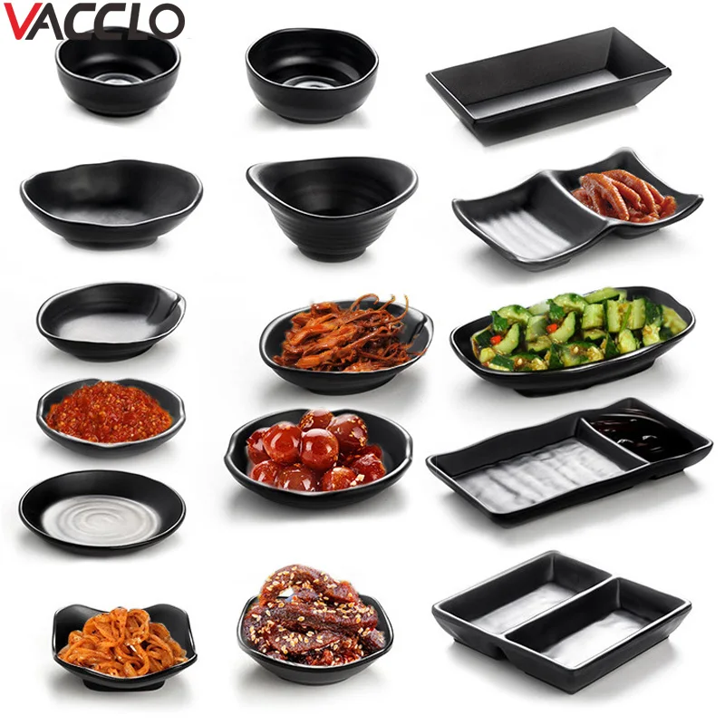 

Vacclo 1pc Japanese Saucer Dishes Two Boxe Taste Plate Imitation Porcelain A5 Miamine Black Snack Plate Three Bars Dipping Plate