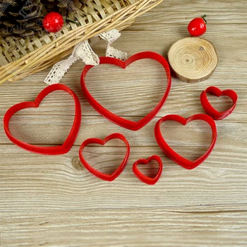 6Pcs/set  Red Heart Shaped Cookie Cutter Biscuit Mold Mould Cake Baking Tool Plastic