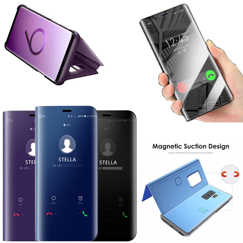 

Smart Leather Flip Case For Samsung Note 9 8 Clear View Mirror Case For Samsung Galaxy S 9 S9 Plus S8 S8Plus S7 S6 Edge Cover