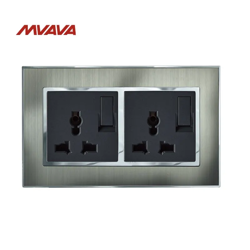 Mvava 6 Pin Switched Plug двойная многофункциональная розетка питания двойная настенная розетка с переключателем Серебристая атласная металлическая розетка EU UK US