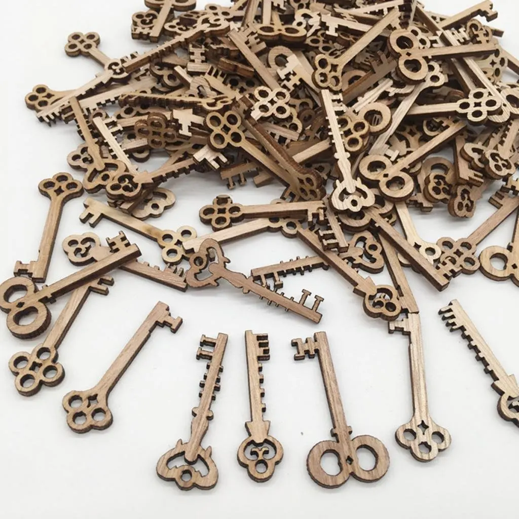 

50pcs 1.57inch Shabby Chic Key Shapes Wooden Wood Cutouts Crafts Wedding Centerpieces Embellishments Decorations